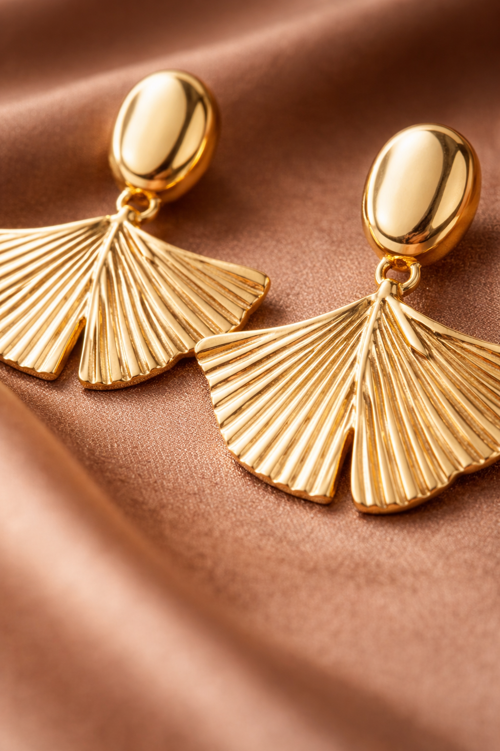 Gold Ginkgo Leaf Drop Stud Earrings