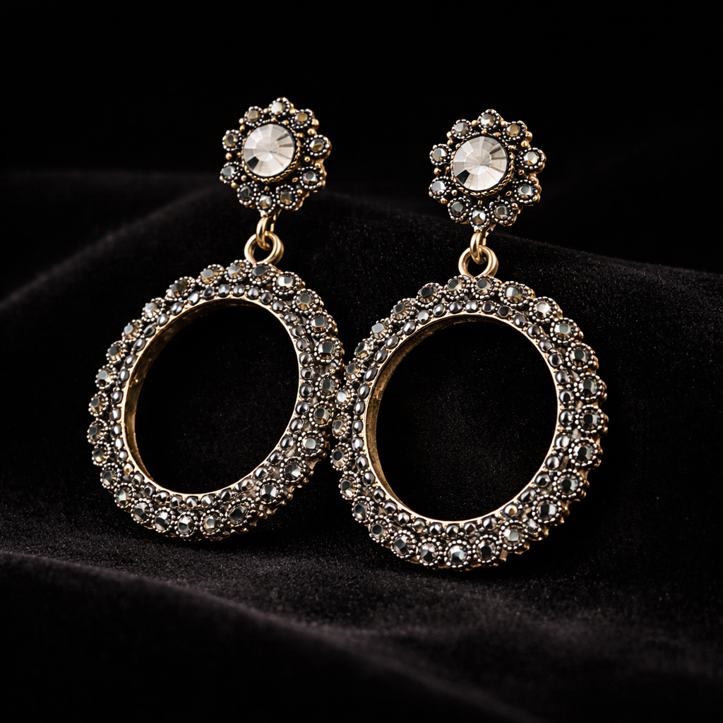 Vintage Crystal Halo Circle Drop Earrings