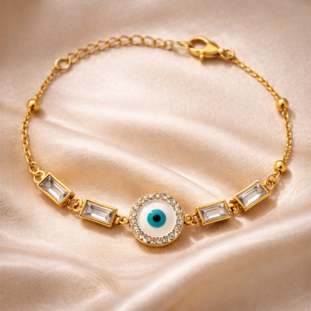 Gold Evil Eye Crystal Protection Bracelet