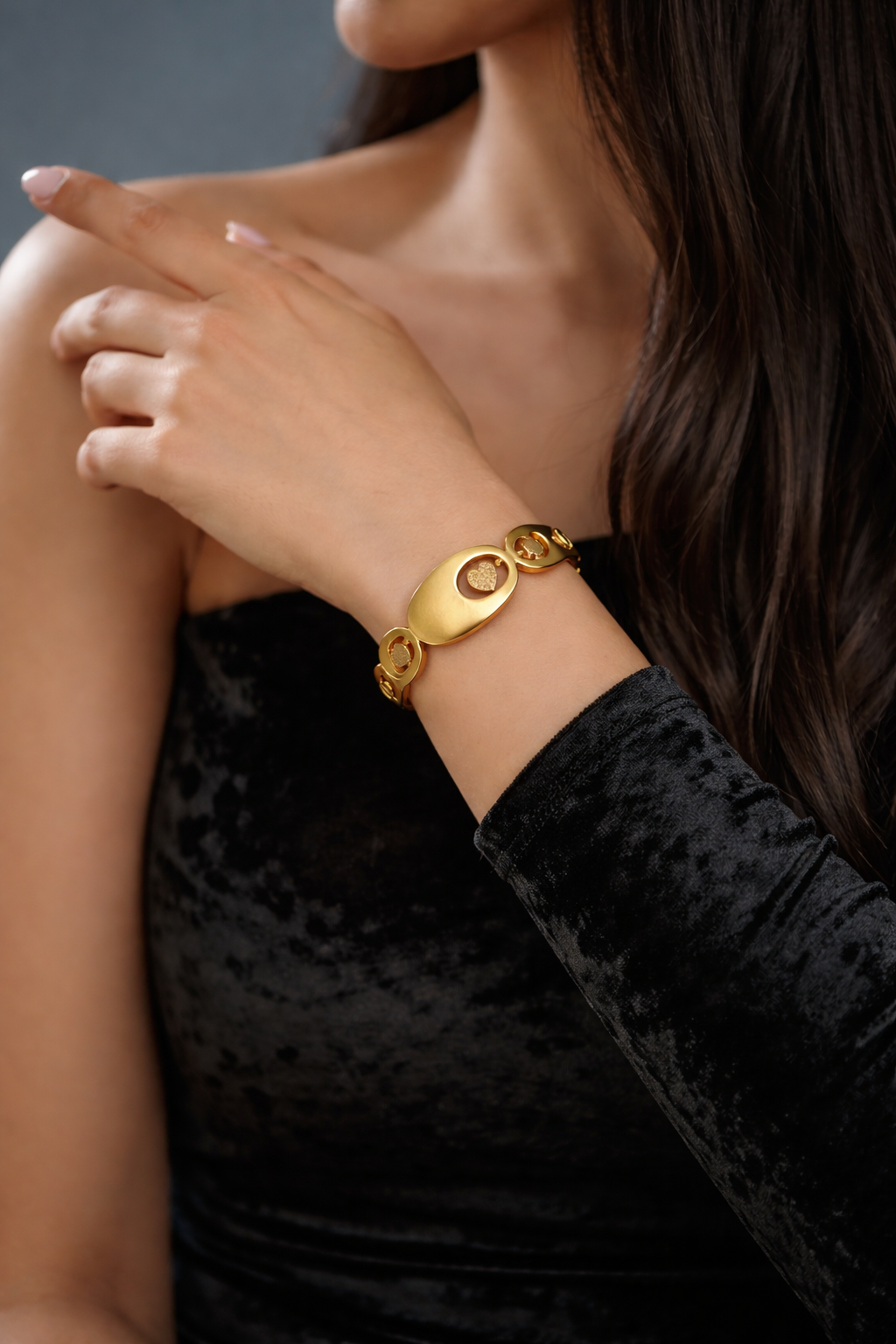 Love Heart Charm Cuff Bracelet