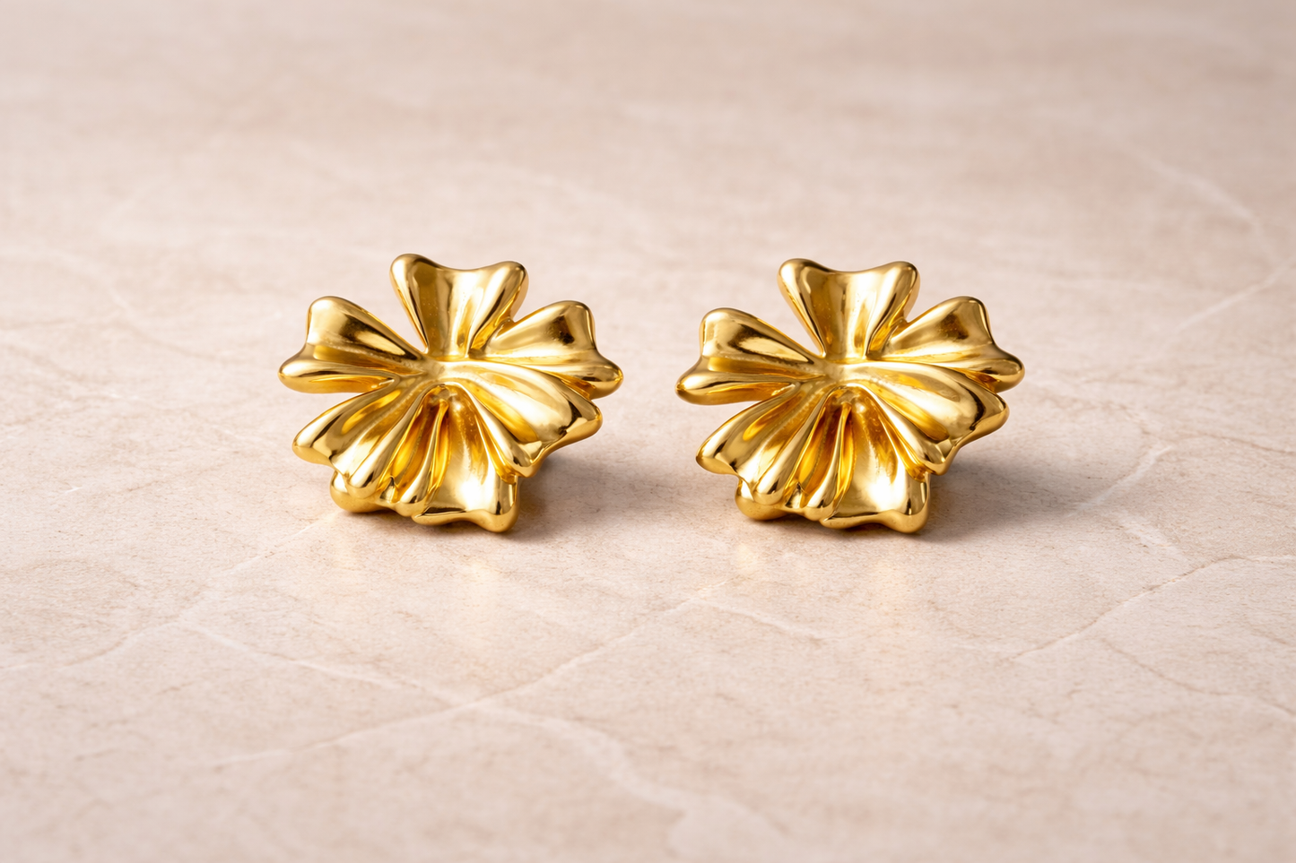 Gold Flower Statement Stud Earrings