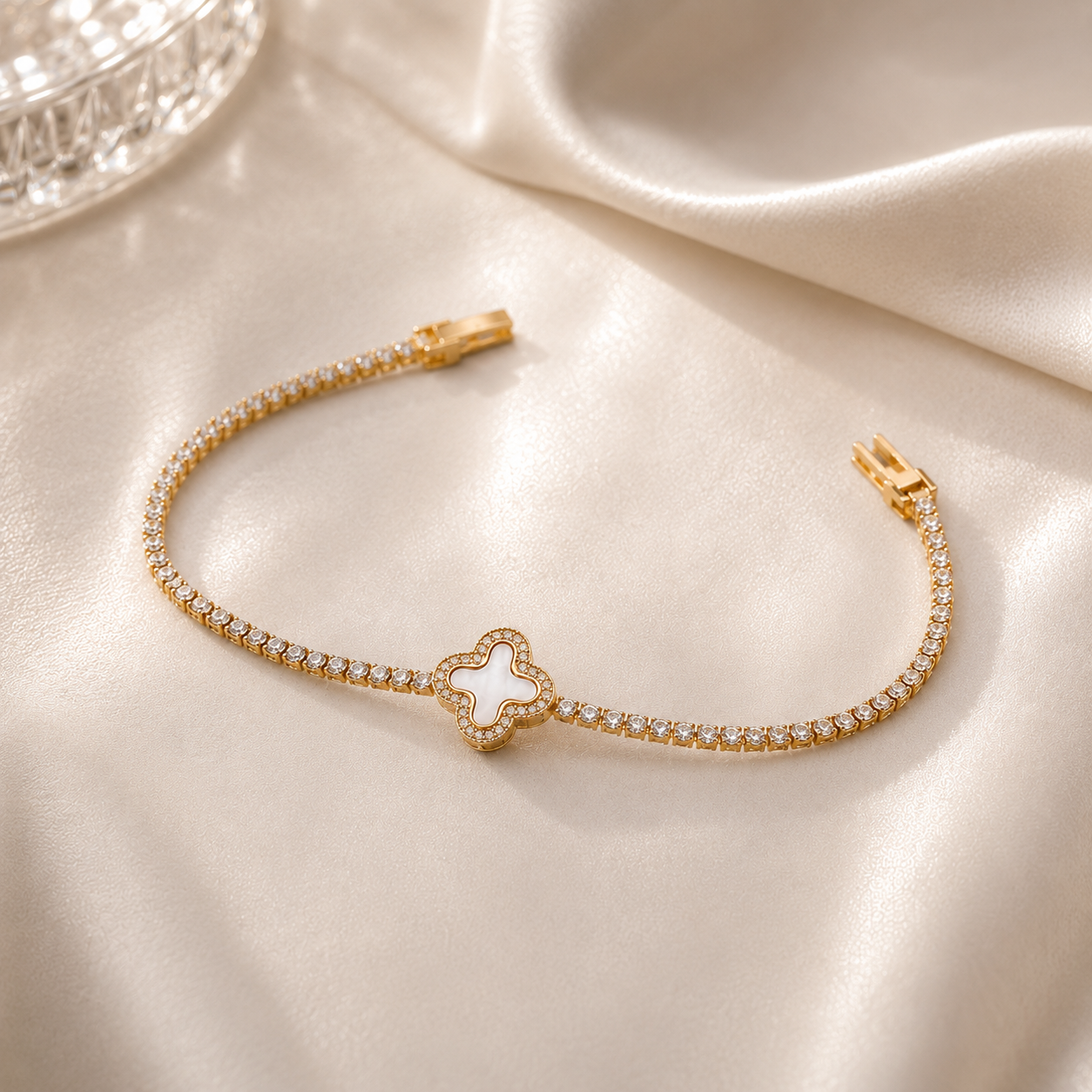 White Clover Crystal Tennis Bracelet