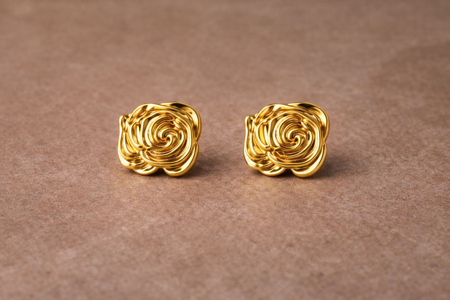 Gold Rose Swirl Stud Earrings