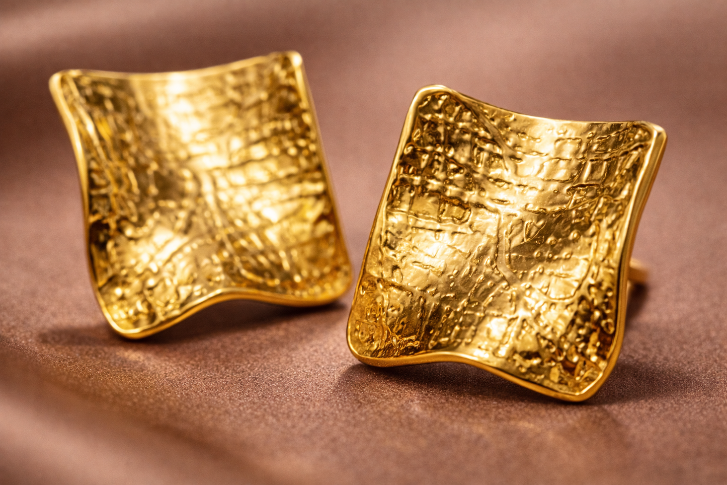 Hammered Gold Square Stud Earrings