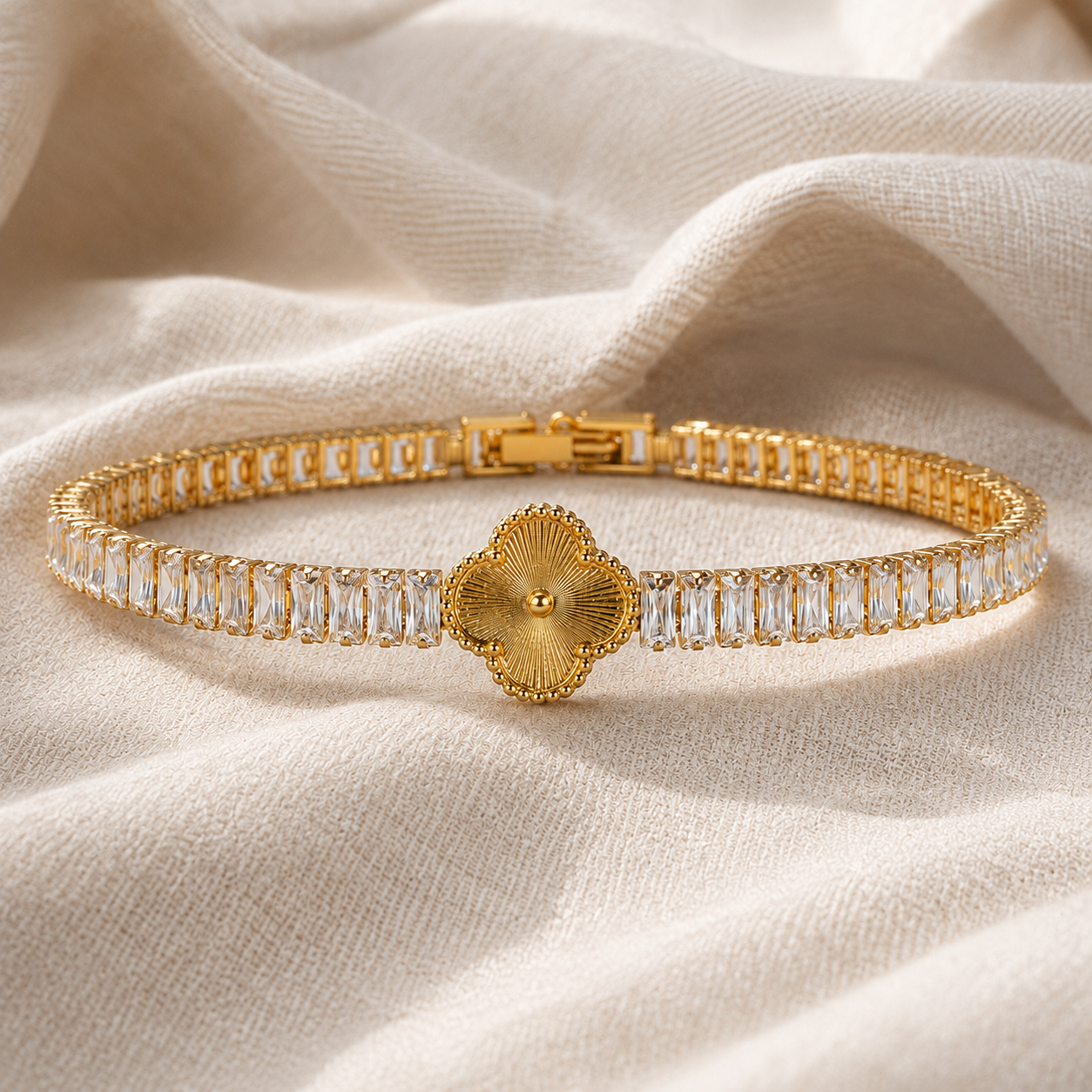 Golden Clover Crystal Tennis Bracelet