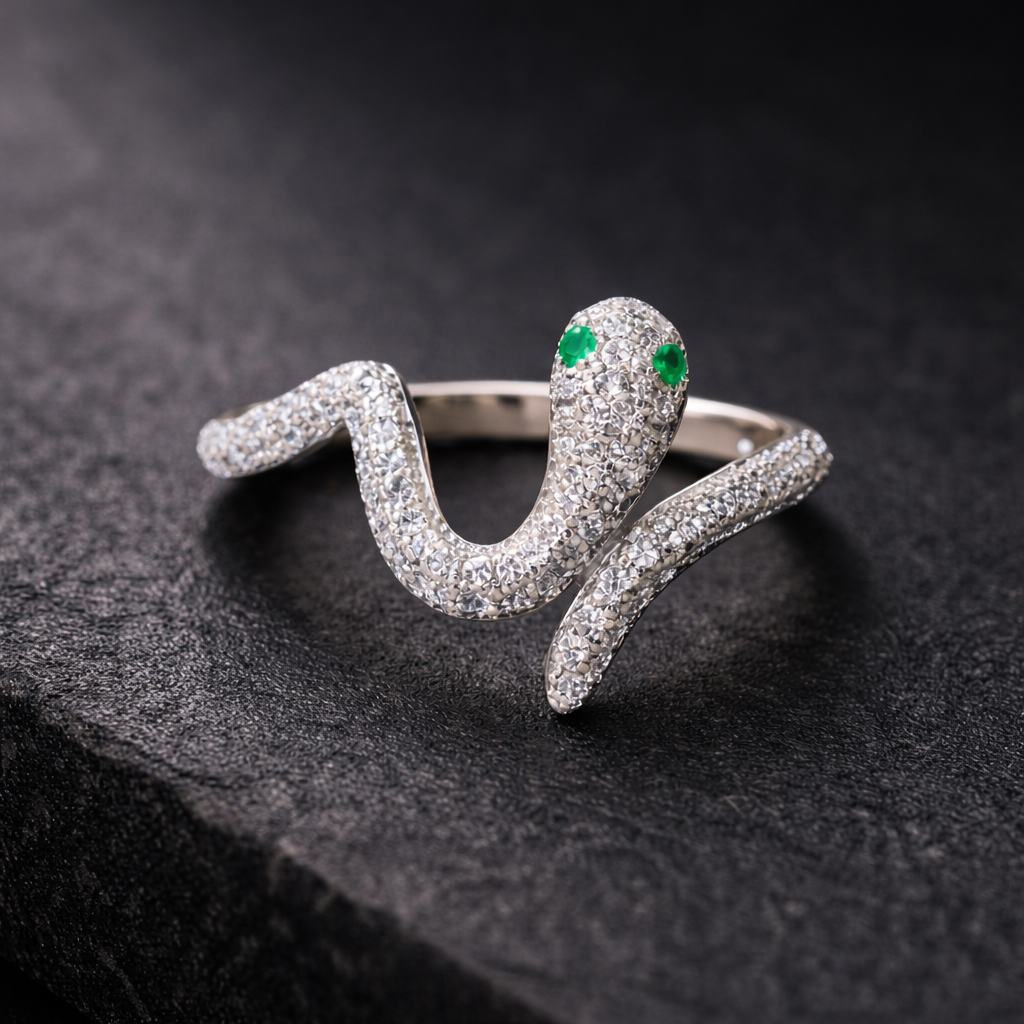 Emerald Eyes Snake CZ Statement Ring