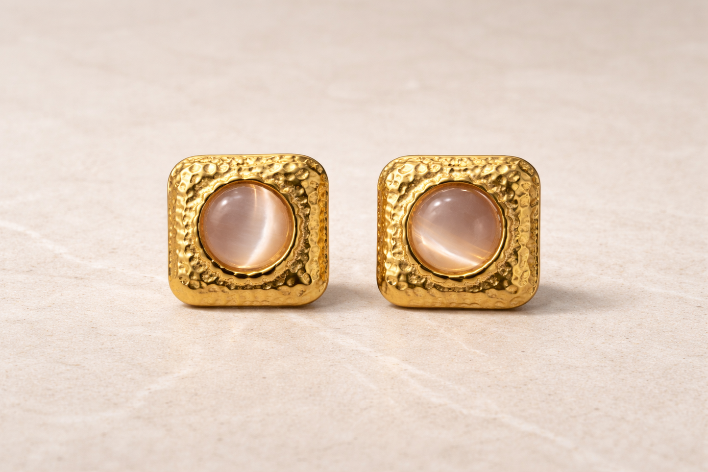 Gold Square Stone Statement Stud Earrings