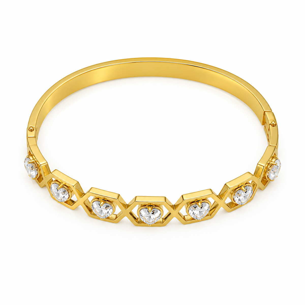 Golden Heart Hexagon Bangle Bracelet