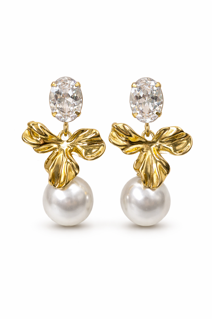 Gold Pearl Drop Stud Earrings