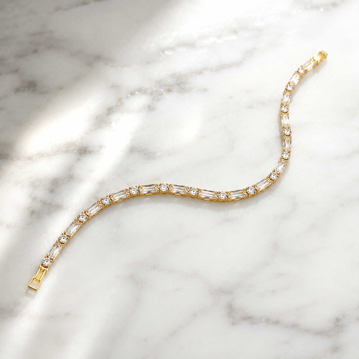 Gold Baguette Crystal Tennis Bracelet