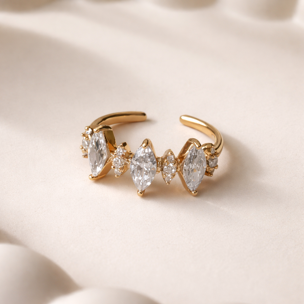 Marquise Crystal Open Adjustable Gold Ring