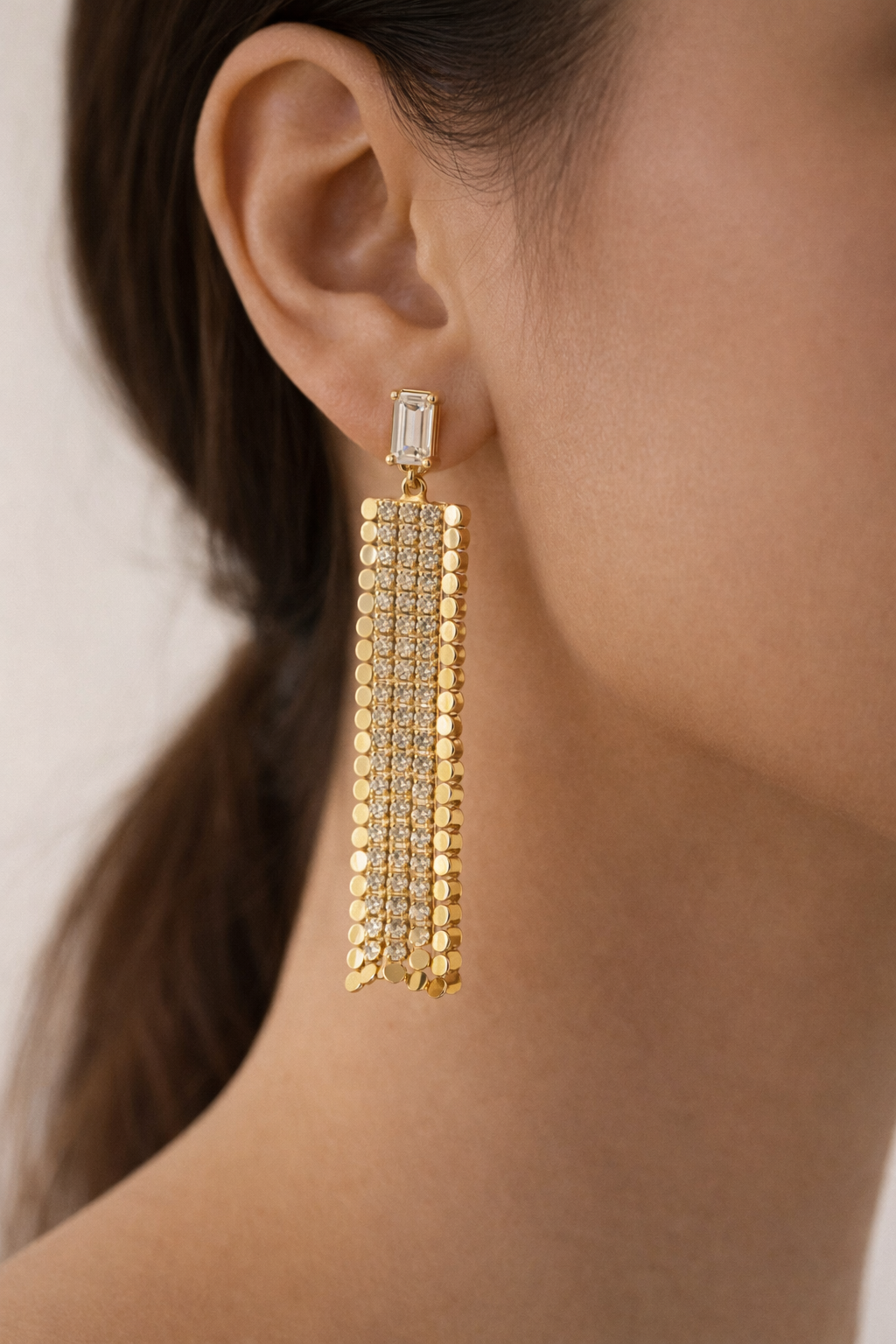 Gold crystal drops earrings