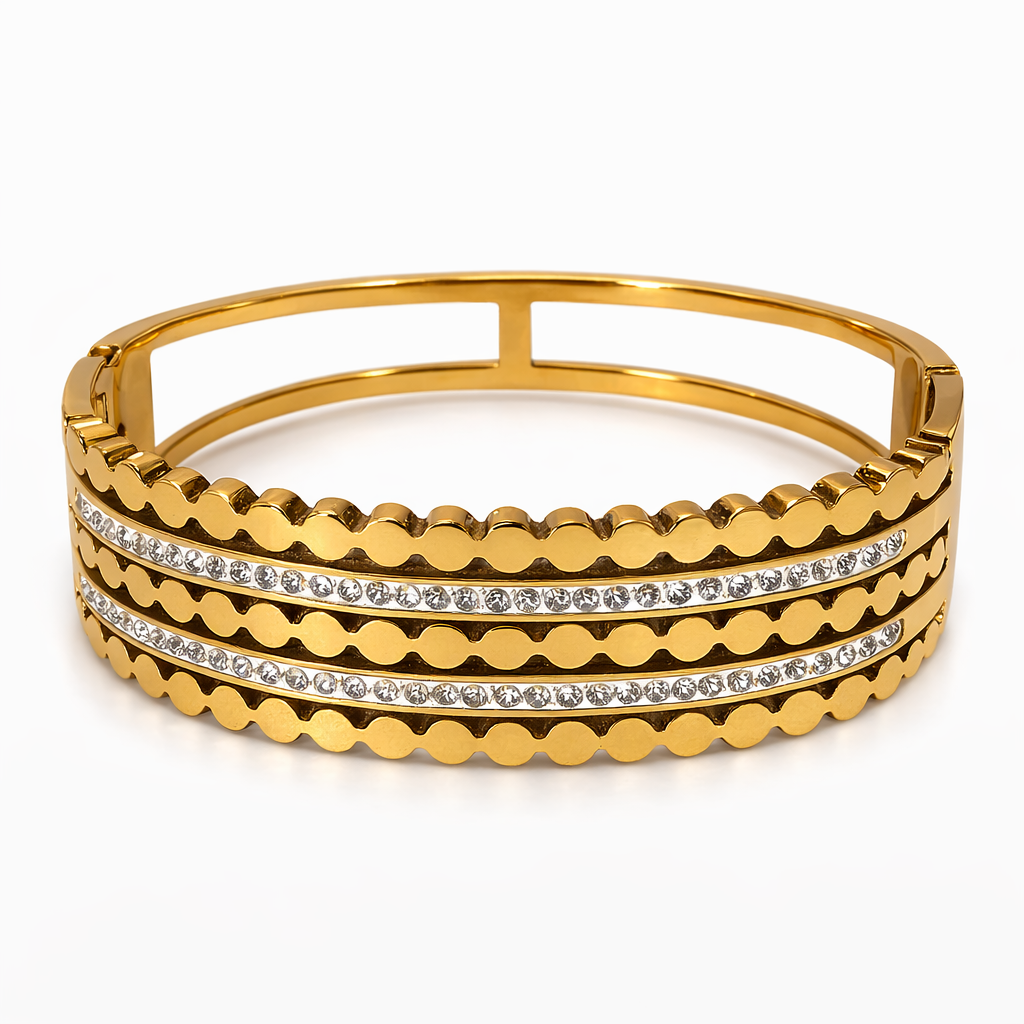 Triple Row Diamond Gold Cuff Bracelet