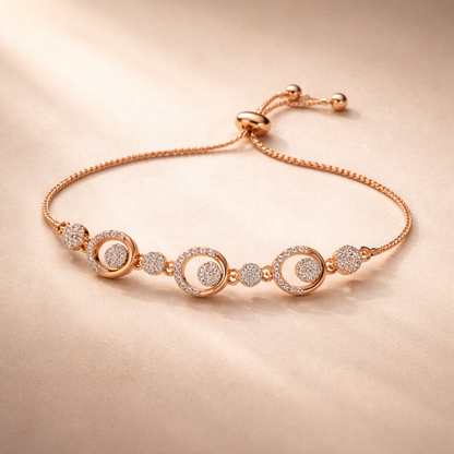 Rose Gold Pavé Circle CZ Adjustable Bracelet