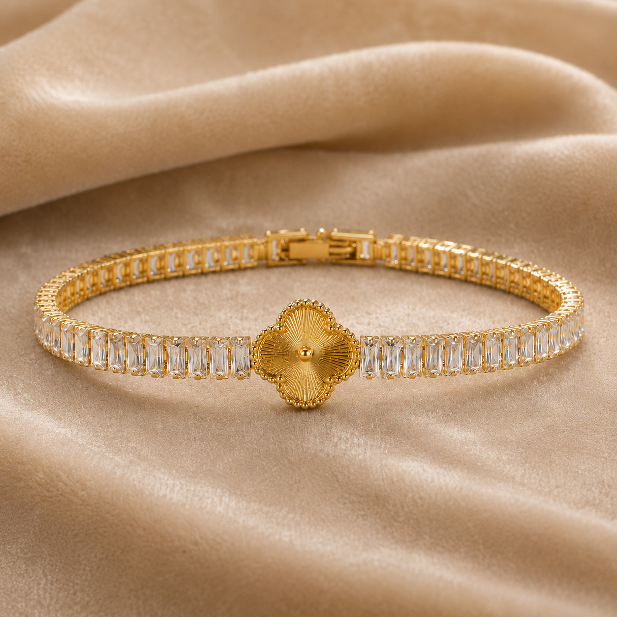 Golden Clover Crystal Tennis Bracelet