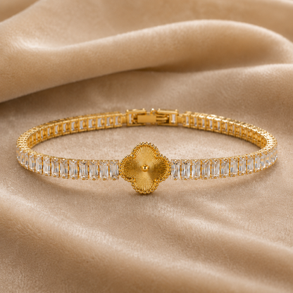 Golden Clover Crystal Tennis Bracelet