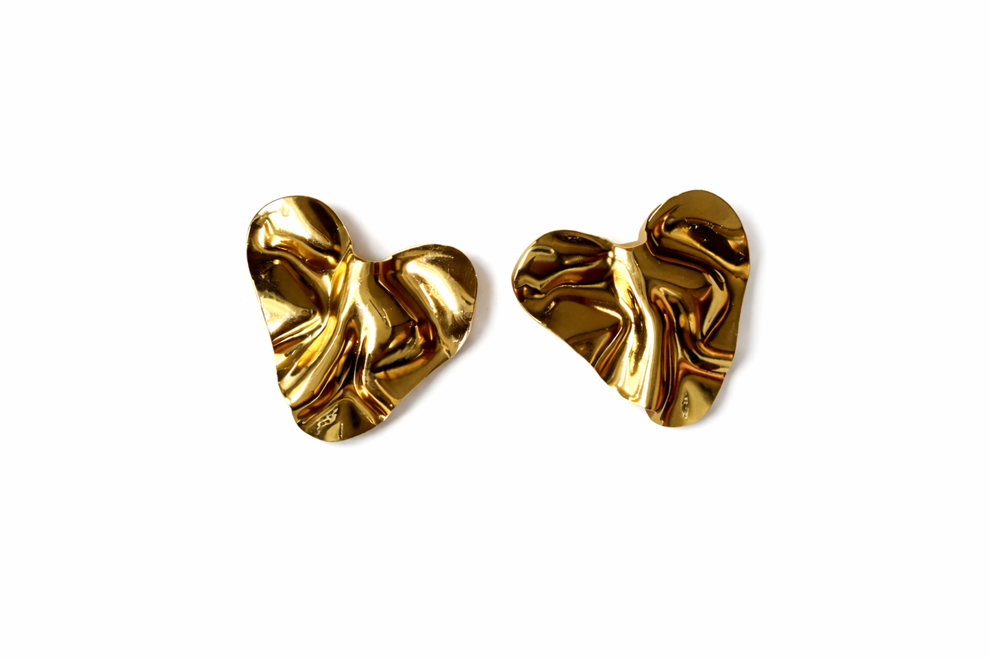 Gold Molten Heart Stud Earrings