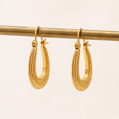Textured Teardrop Gold Hoop Earrings