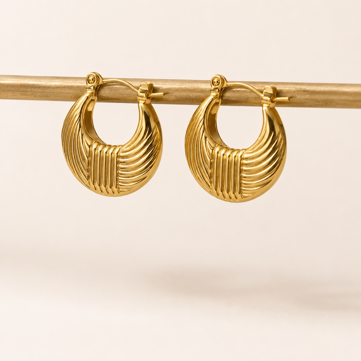 Ribbed Gold Hoop Earrings