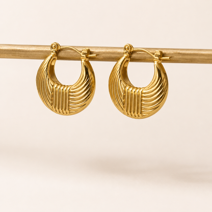 Ribbed Gold Hoop Earrings