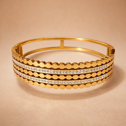 Triple Row Diamond Gold Cuff Bracelet
