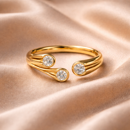 Gold Triple Crystal Open Wrap Ring