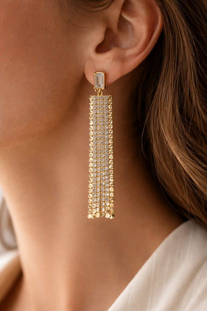 Gold crystal drops earrings