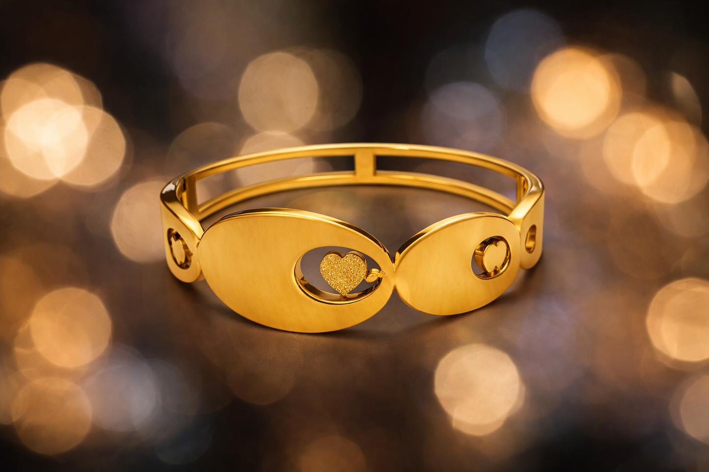 Love Heart Charm Cuff Bracelet