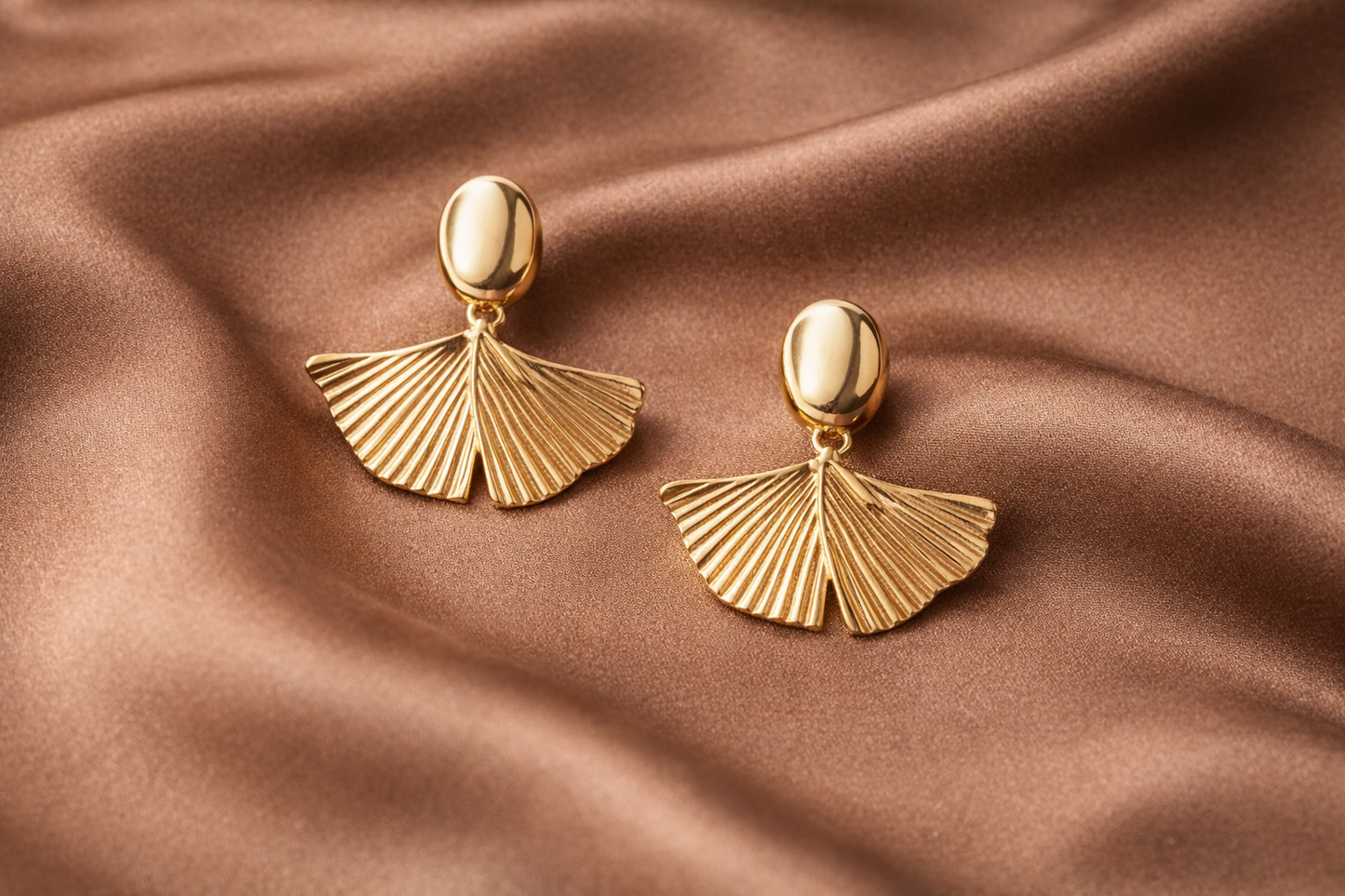 Gold Ginkgo Leaf Drop Stud Earrings
