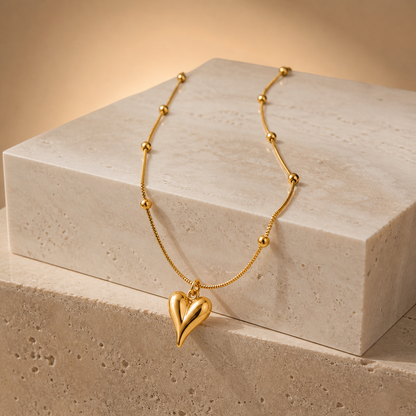 Celeste Luxe Heart Pendant Beaded Chain Necklace