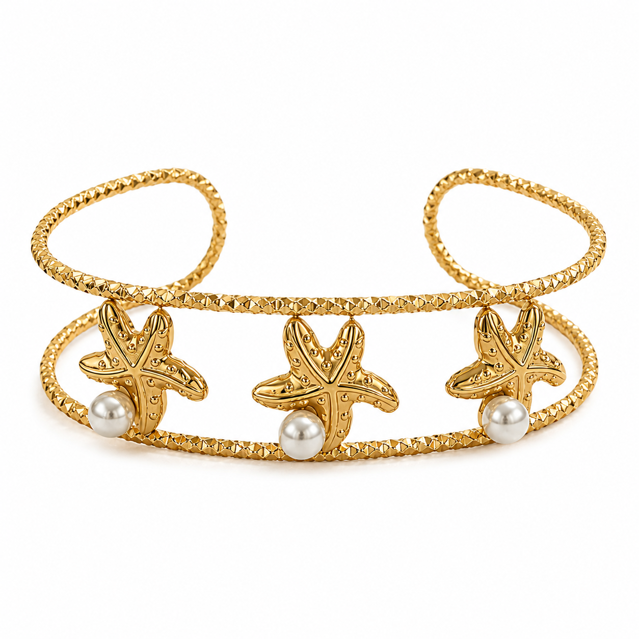 Pearl Starfish Gold Cuff Bracelet
