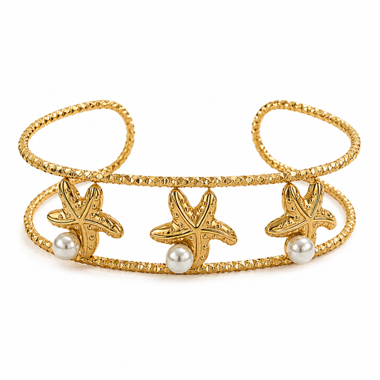Pearl Starfish Gold Cuff Bracelet