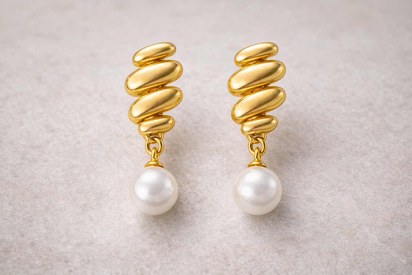 Gold Wing Pearl Drop Stud Earrings