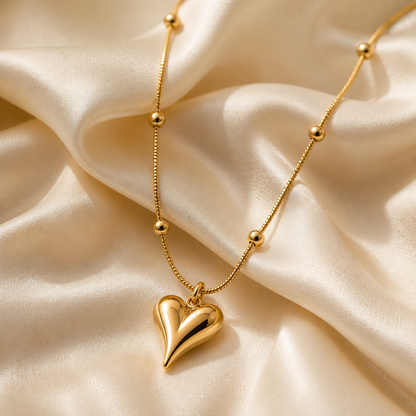 Celeste Luxe Heart Pendant Beaded Chain Necklace