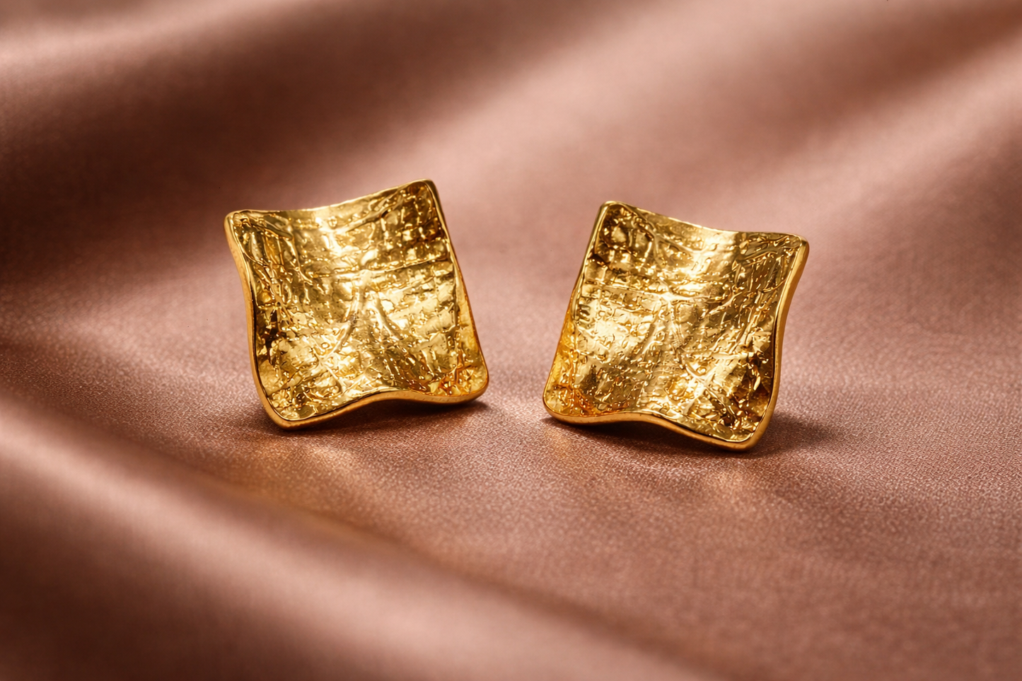Hammered Gold Square Stud Earrings