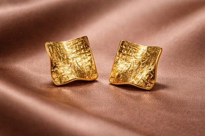 Hammered Gold Square Stud Earrings
