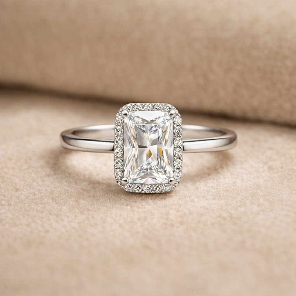 Radiant Cut Halo Crystal Ring