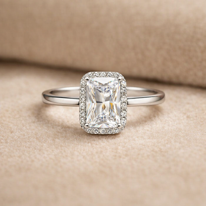 Radiant Cut Halo Crystal Ring