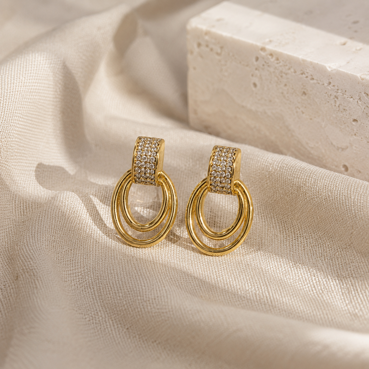 Gold Double Hoop Drop Earrings
