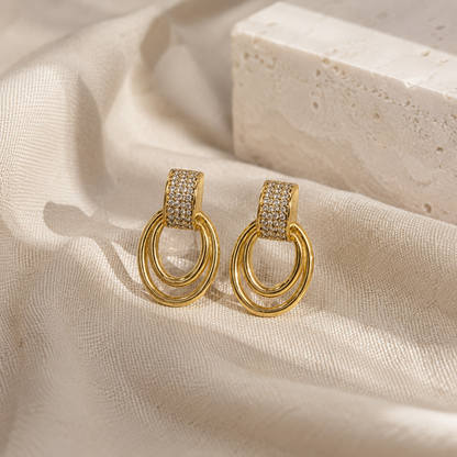 Gold Double Hoop Drop Earrings
