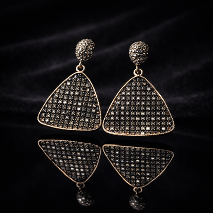 Oxidized Black Crystal Triangle Drop Earrings
