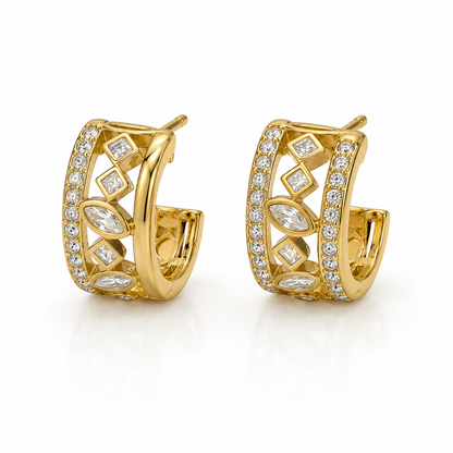 Gold Geometric Crystal Huggie Earrings
