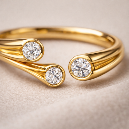 Gold Triple Crystal Open Wrap Ring