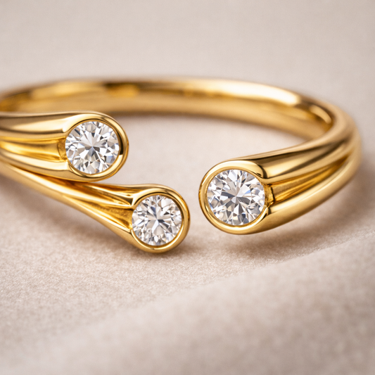 Gold Triple Crystal Open Wrap Ring