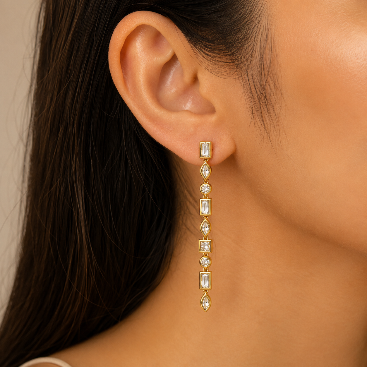 Gold Geometric Crystal Drop Earrings