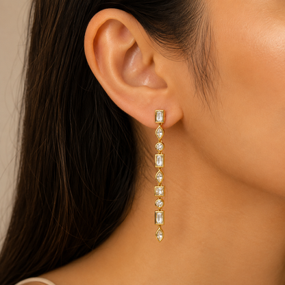 Gold Geometric Crystal Drop Earrings