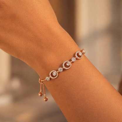 Rose Gold Pavé Circle CZ Adjustable Bracelet
