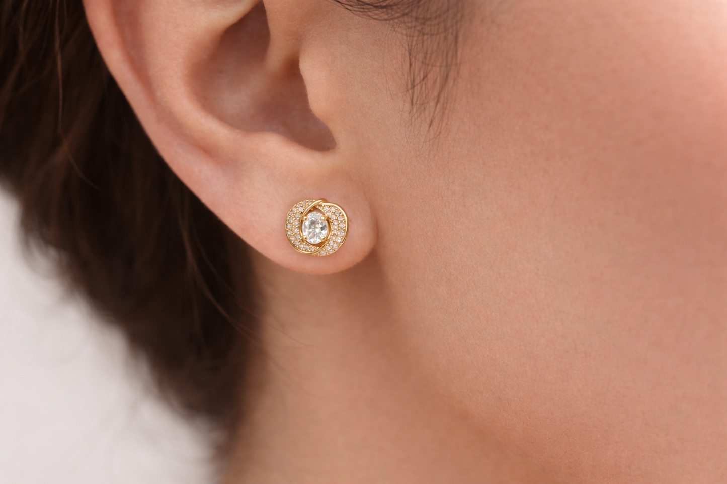 Gold Oval Crystal Halo Stud Earrings