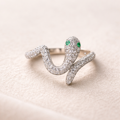 Emerald Eyes Snake CZ Statement Ring