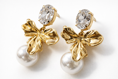 Gold Pearl Drop Stud Earrings